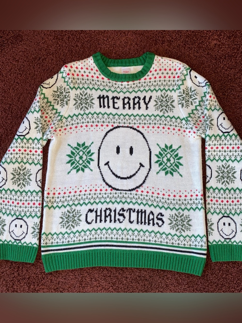 Holiday Time Merry Christmas Sweater Womens XXL Ugly Smiley Face Party Holiday
